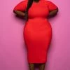 Boutique115 "Cali Baddie" Ribbed Crew Neck Dress - Red Hot Tamale