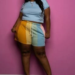 Boutique115 "Catch This Fade" Color Block Sweat Shorts - Multi Pink Blue Rust Bottoms