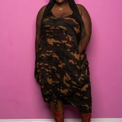 Boutique115 Dresses "Dakota" Oversized Camo Maxi Balloon Dress - Green Olive