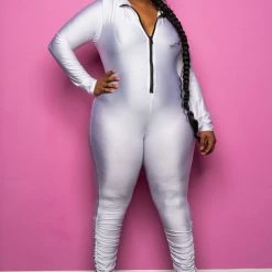 Boutique115 "Space Jam" Slinky Catsuit - White Jumpsuits + Rompers