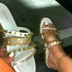 Boutique115 Shoes Cape Robbin "Xtreme" Studded Sandal - White
