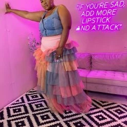 Boutique115 Bottoms Plus Size "Six Eleven" Tulle Maxi Skirt - Pink Multi