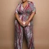 Boutique115 Jumpsuits + Rompers "Twisted Beauty" Belted Wide Leg Jumpsuit - Burgundy Green Pink