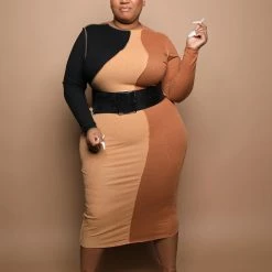 Boutique115 Sales Shop 7 Boutique115 "3 The Hard Way" Color Block Midi - Rust Mocha Black