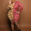 Boutique115 Banana Split Plus Size Plaid Dress - Red Yellow