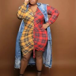 Boutique115 Banana Split Plus Size Plaid Dress - Red Yellow