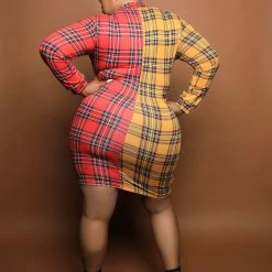 Boutique115 Banana Split Plus Size Plaid Dress - Red Yellow