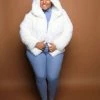 Boutique115 "What The Fluff" Plus Size Vegan Fur Coat Hoody - White