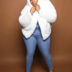 Boutique115 "What The Fluff" Plus Size Vegan Fur Coat Hoody - White