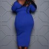 Boutique115 Plus Size "Vickie" V Neck Ribbed Sweater Maxi Dress - Royal Blue