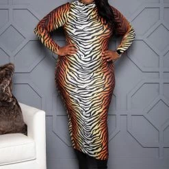 Boutique115 Plus Size "9 Lives" Tiger Print Midi Dress