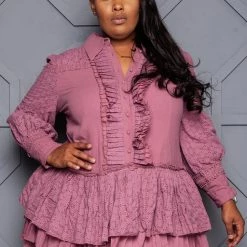 Boutique115 Dresses Plus Size "Carmin" Ruffle Oversize A Line Dress - Mauve