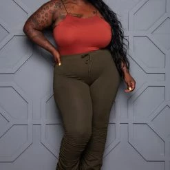 Boutique115 Bottoms Plus Size "Street Life" Stacked Joggers - Olive