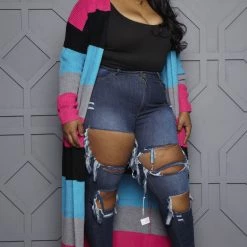 Boutique115 Plus Size "Tik Tok" Oversized Sweater = Multi Blue Black Gray Yellow