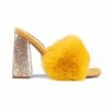 Boutique115 Cape Robbin "Softie" Rhinestone Block Heel Mule - Mustard