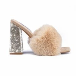 Boutique115 Cape Robbin "Softie" Rhinestone Block Heel Mule - Nude Shoes