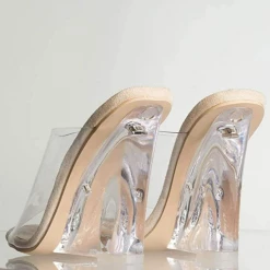 Boutique115 Cape ROBBIN LEMONADE Clear Wedge Heels - Nude Shoes