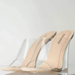 Boutique115 Cape ROBBIN LEMONADE Clear Wedge Heels - Nude Shoes