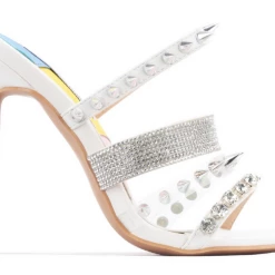 Boutique115 Cape Robbin "Quatro" Spike Stud Square Toe Stiletto - White Shoes