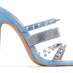 Boutique115 Shoes Cape Robbin "Quatro" Spike Stud Square Toe Stiletto - Blue