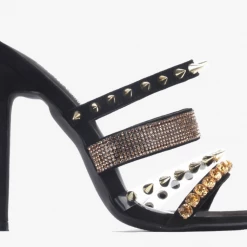 Boutique115 Cape Robbin "Quatro" Spike Stud Square Toe Stiletto - Black