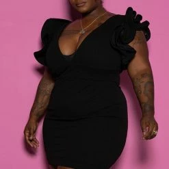 Boutique115 Plus Size "Raise The Bar" Ruffle Mine Dress - Black
