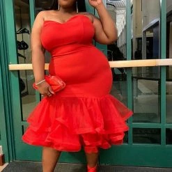 Boutique115 Plus Size "I've Arrived" Tulle Mermaid Dress - Red