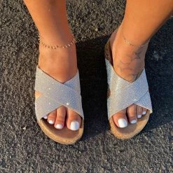 Boutique115 Shoes Plus Size "Paula" Rhinestone Birkies - Clear Bling