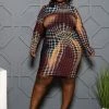 Boutique115 Dresses Plus Size "Switch Lanes" Mesh Dress - Multi Teal Rust Burgundy