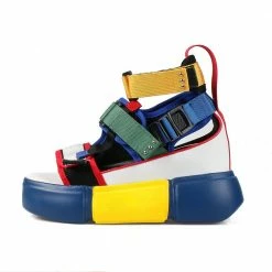 Boutique115 Shoes Anthony Wang "Cranberry 07" Platform Sandal - Blue/Yellow/Multi